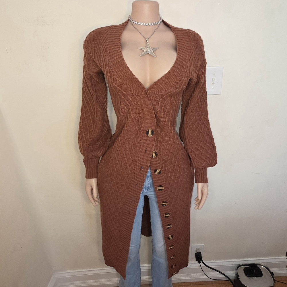Fashion Nova Long-Sleeve Draped Brown Cardigan
